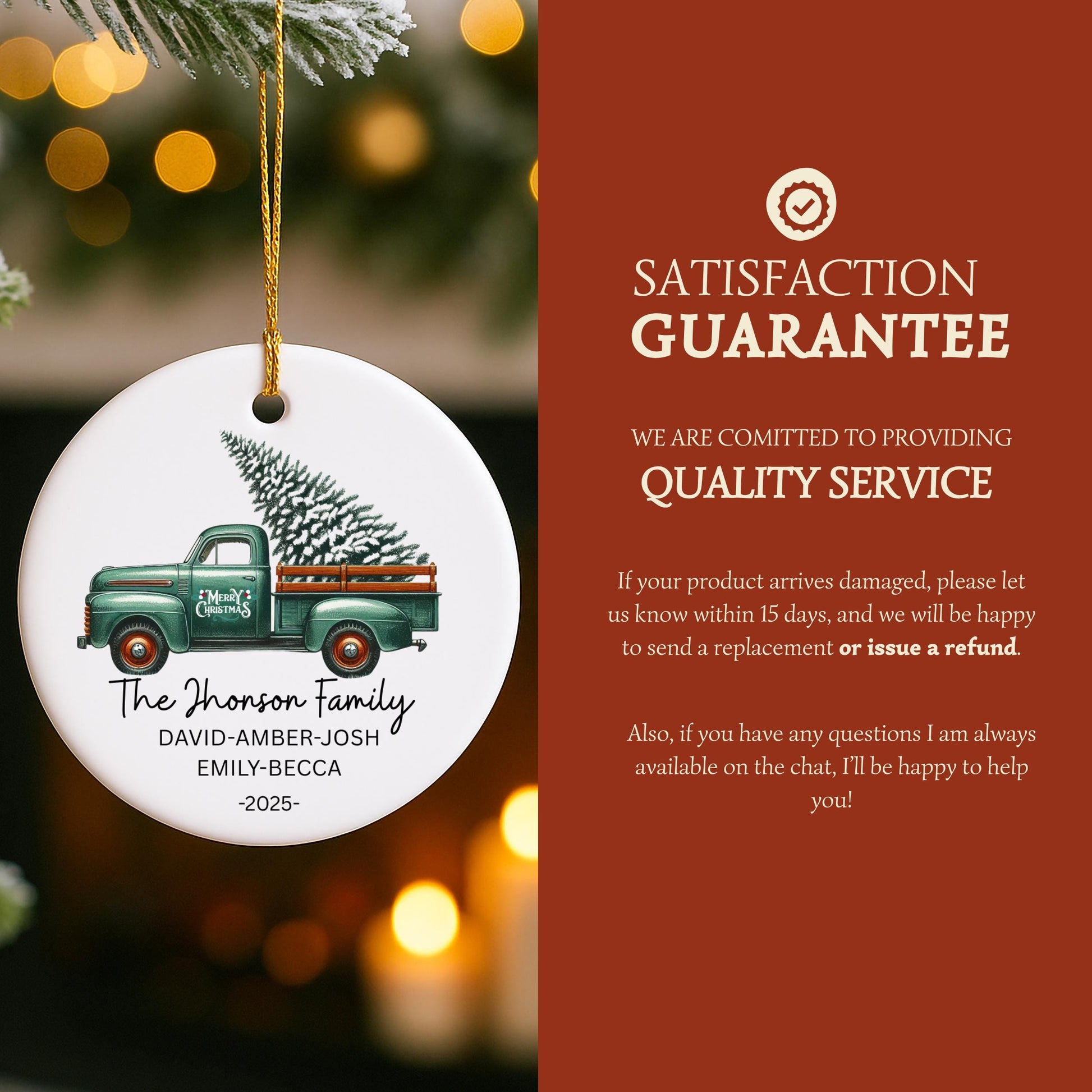 Personalized Family Christmas Ornament, Handmade Ceramic Decoration, Holiday Gift, Tree Decor, Custom Name Keepsake