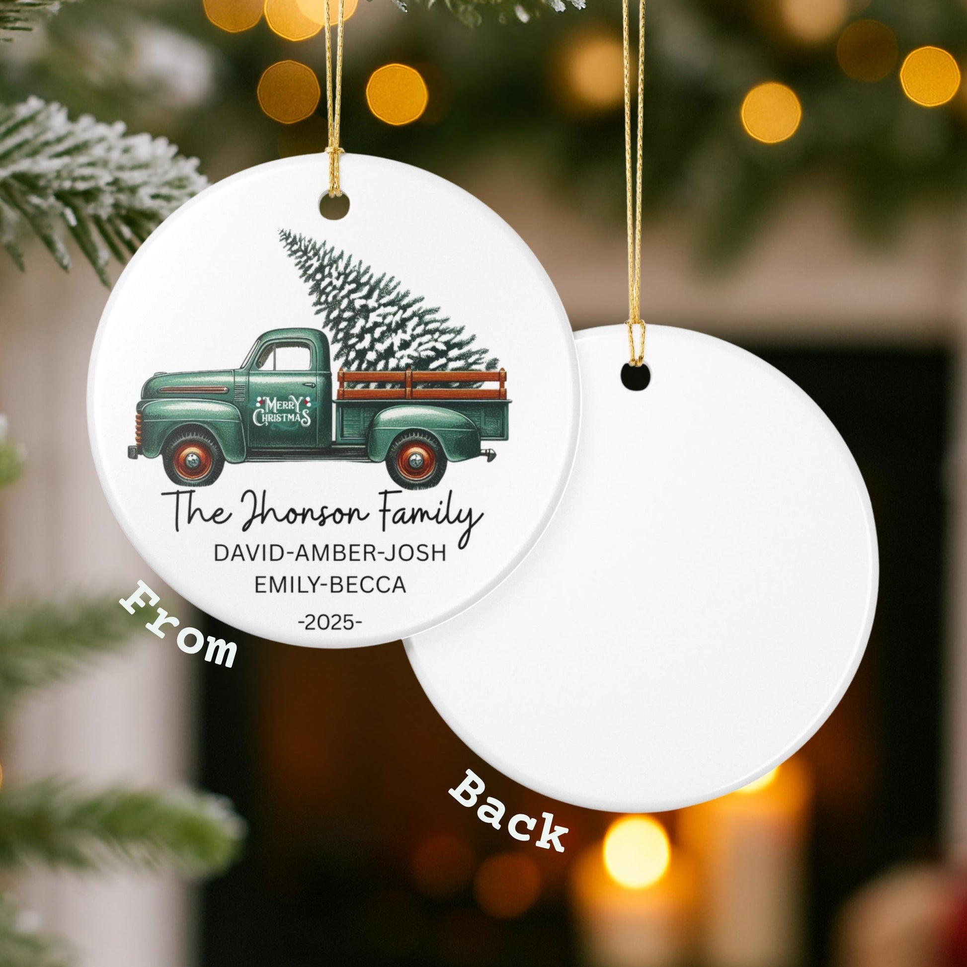 Personalized Family Christmas Ornament, Handmade Ceramic Decoration, Holiday Gift, Tree Decor, Custom Name Keepsake