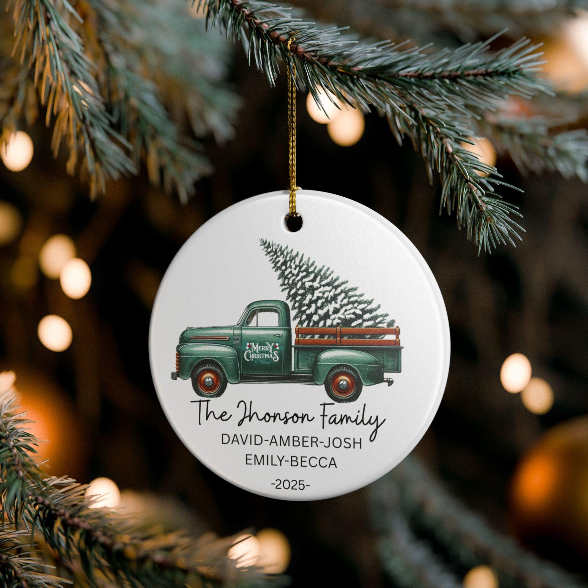 Personalized Family Christmas Ornament, Handmade Ceramic Decoration, Holiday Gift, Tree Decor, Custom Name Keepsake