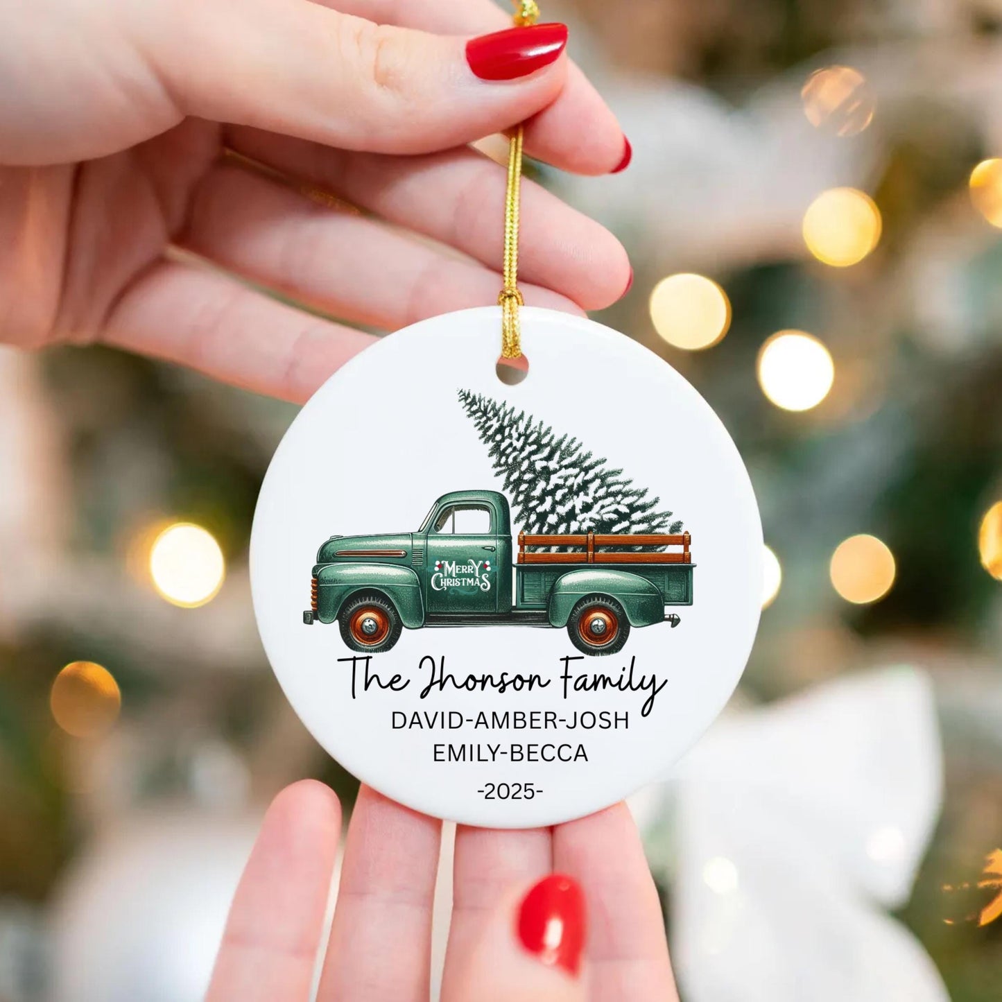 Personalized Family Christmas Ornament, Handmade Ceramic Decoration, Holiday Gift, Tree Decor, Custom Name Keepsake