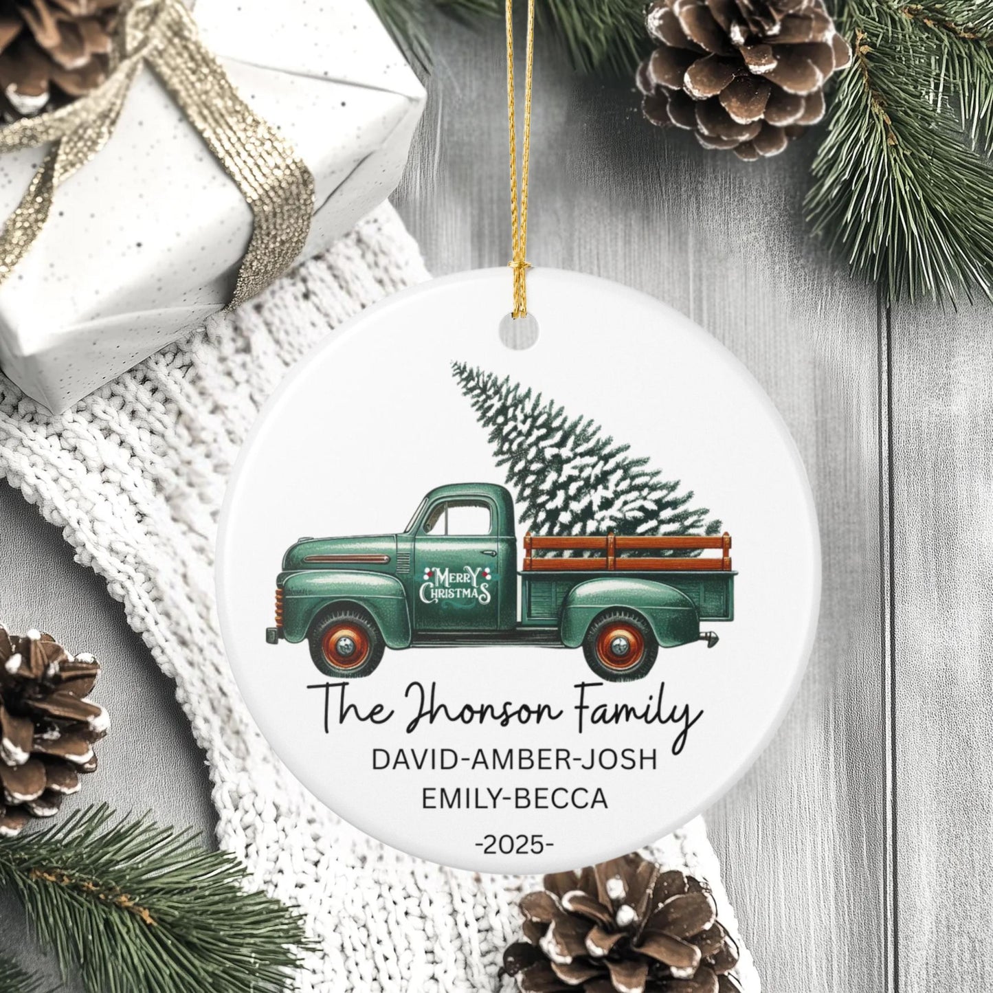 Personalized Family Christmas Ornament, Handmade Ceramic Decoration, Holiday Gift, Tree Decor, Custom Name Keepsake